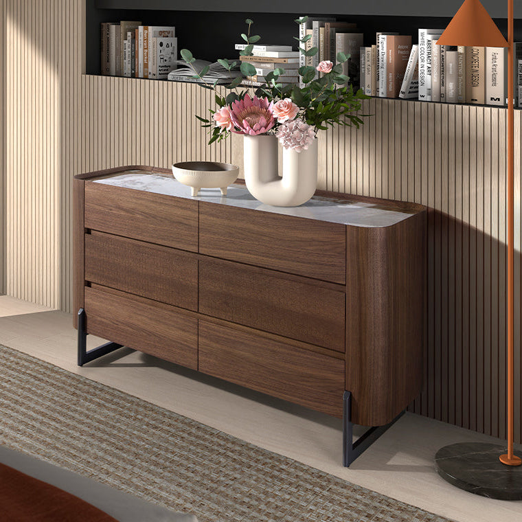 Cómoda Nogueira e Aço Escuro com Tampo Mármore