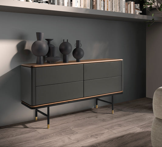 Cómoda Cinza Escuro Mate e Nogueira