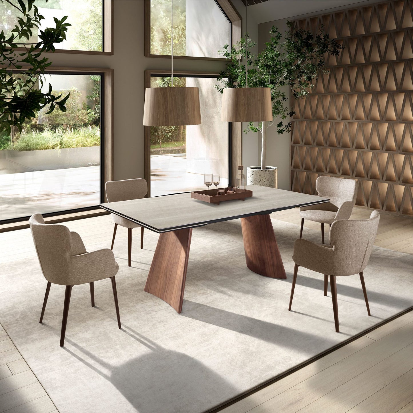 Mesa de Jantar Extensível Mármore Porcelânico e Aço