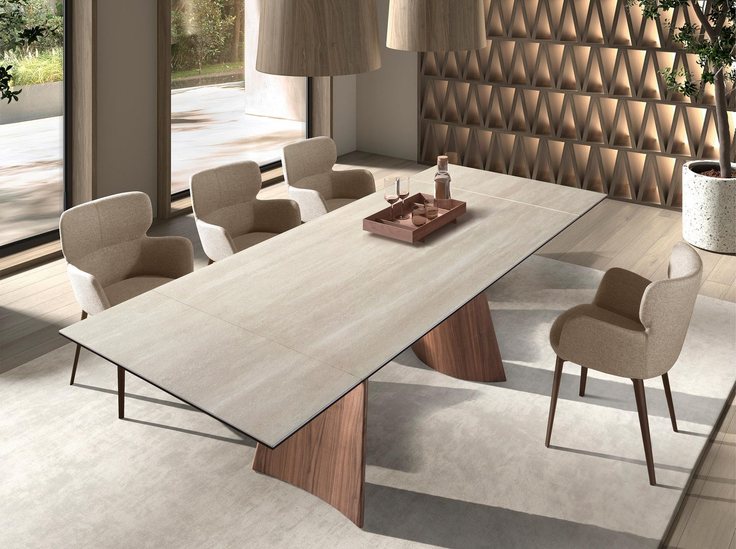 Mesa de Jantar Extensível Mármore Porcelânico e Aço
